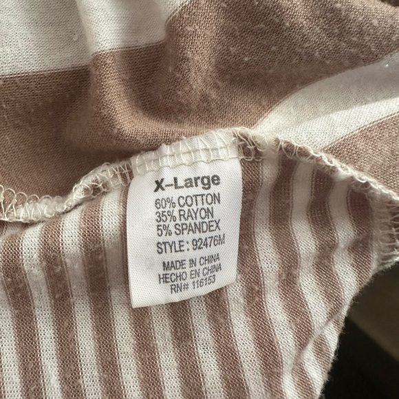 Nine 1 Eight Tan and Ivory Striped Tunic Style Shirt with Bat Wing Sleeves - Picture 8 of 9